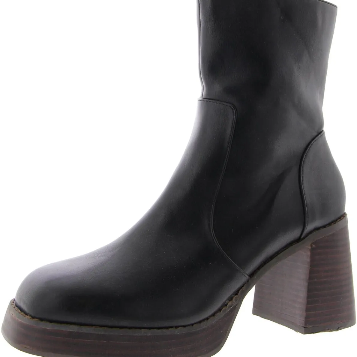 Loyal Faux Leather Solid Mid-Calf Boots
