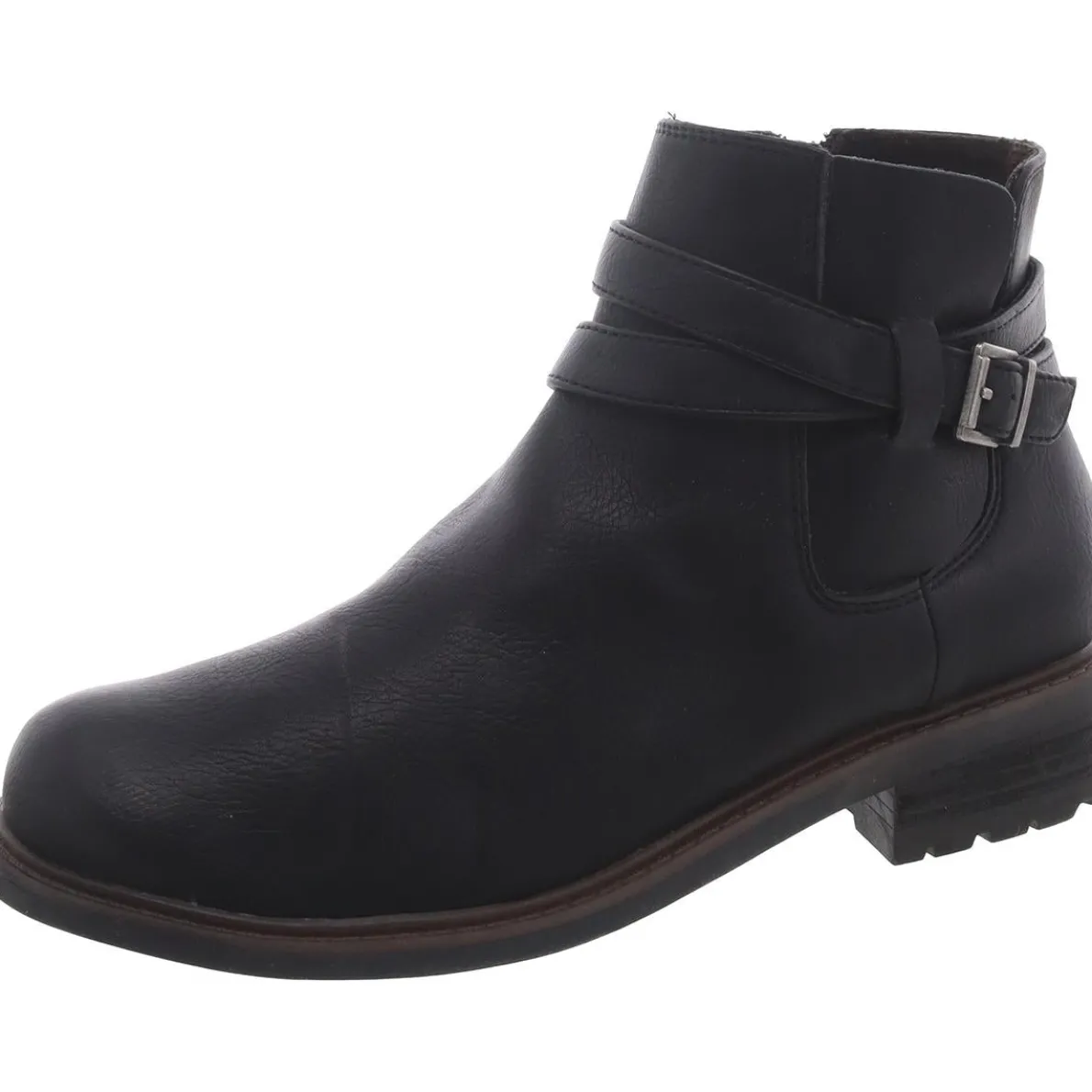 Faux Leather Block Heel Ankle Boots