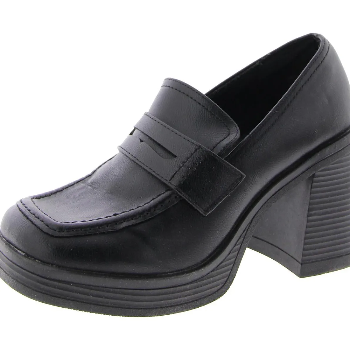 Natalia Faux Leather Square Toe Loafer Heels