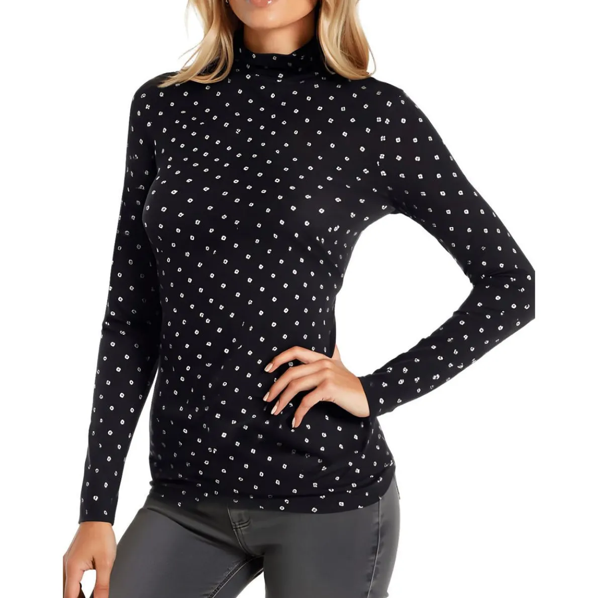 Printed Knit Turtleneck Top