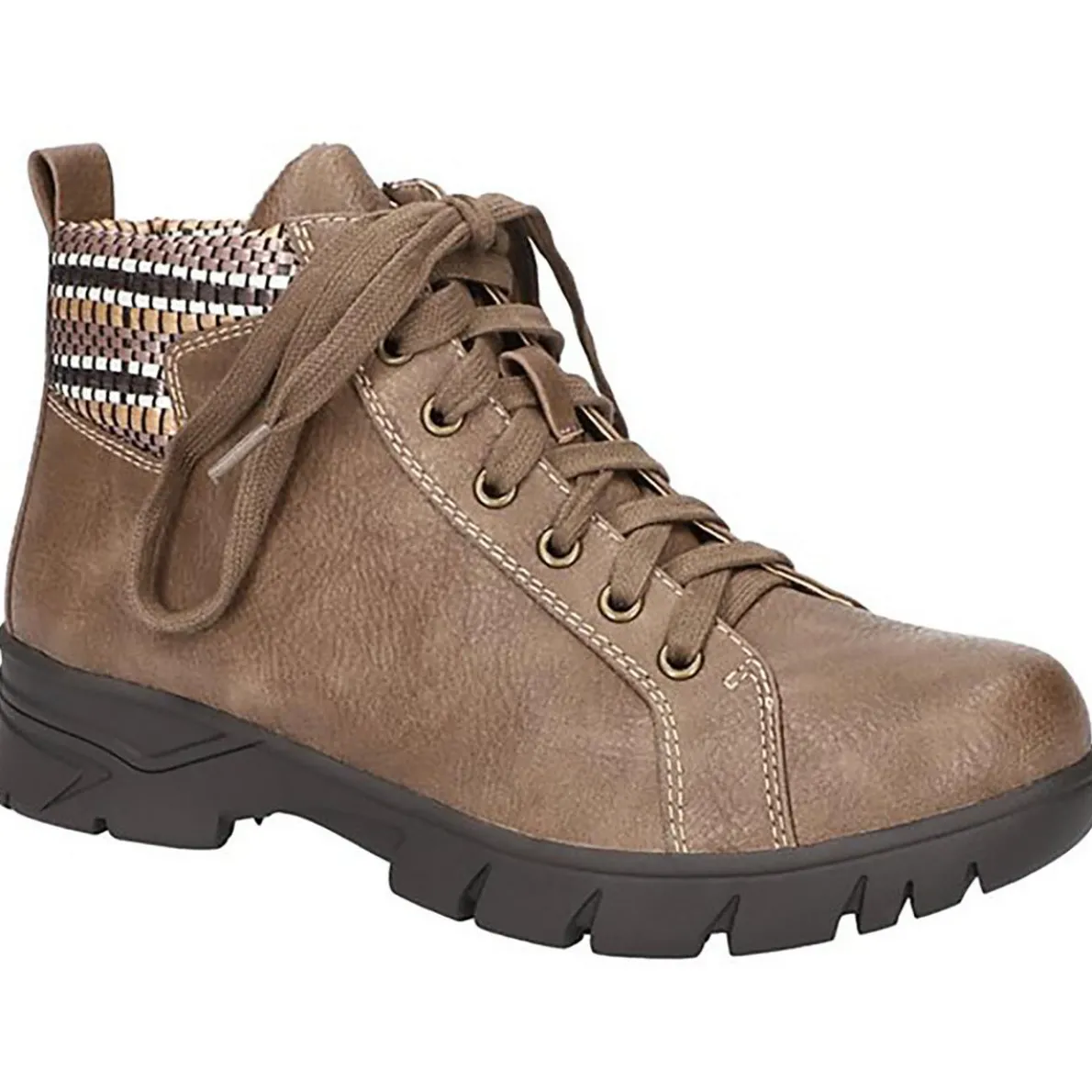 Nico Faux Leather Woven Ankle Boots