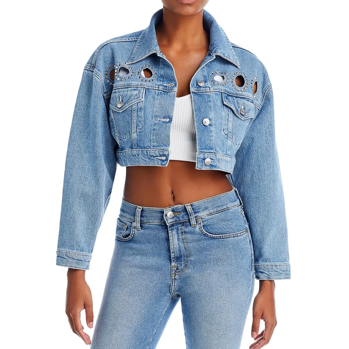 Cutout Cropped Denim Jacket