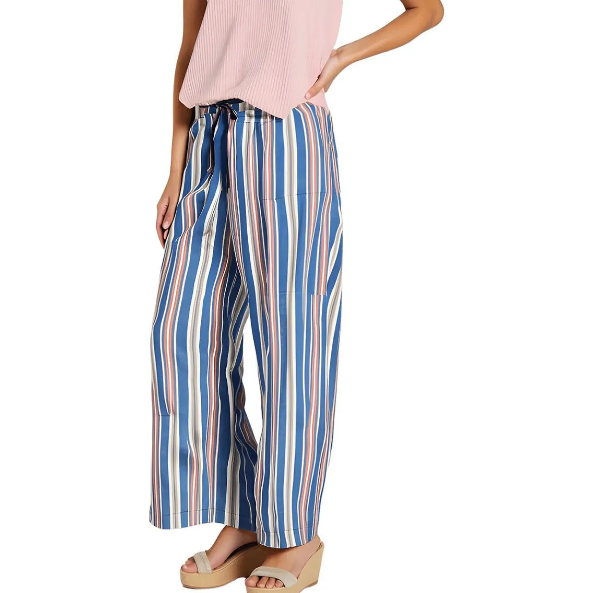Striped Cotton Wide Leg Pants