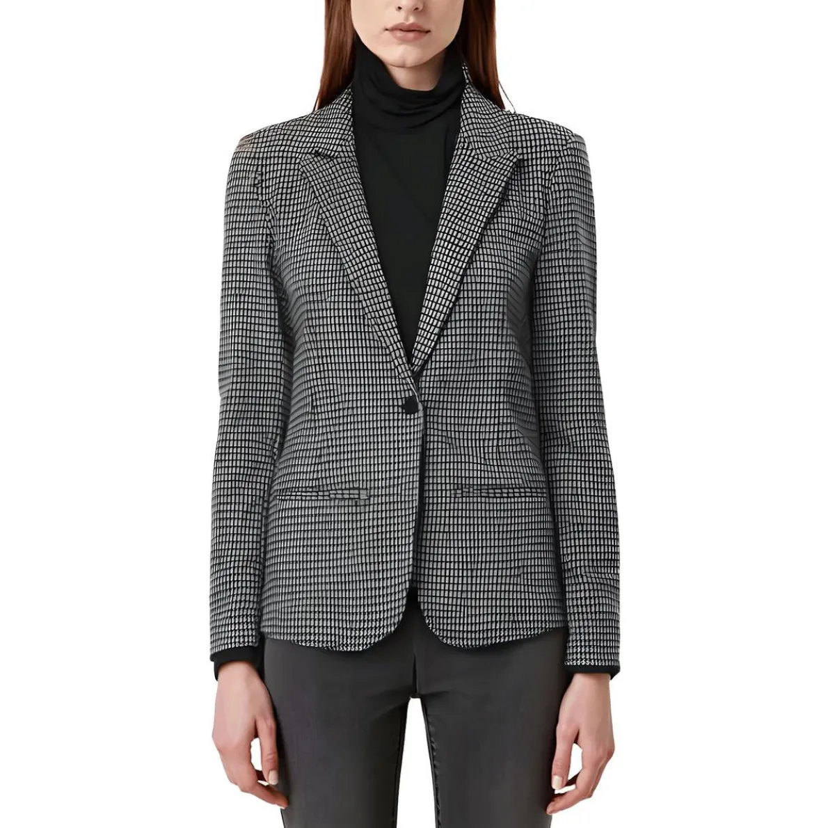 Houndstooth Ponte One-Button Blazer