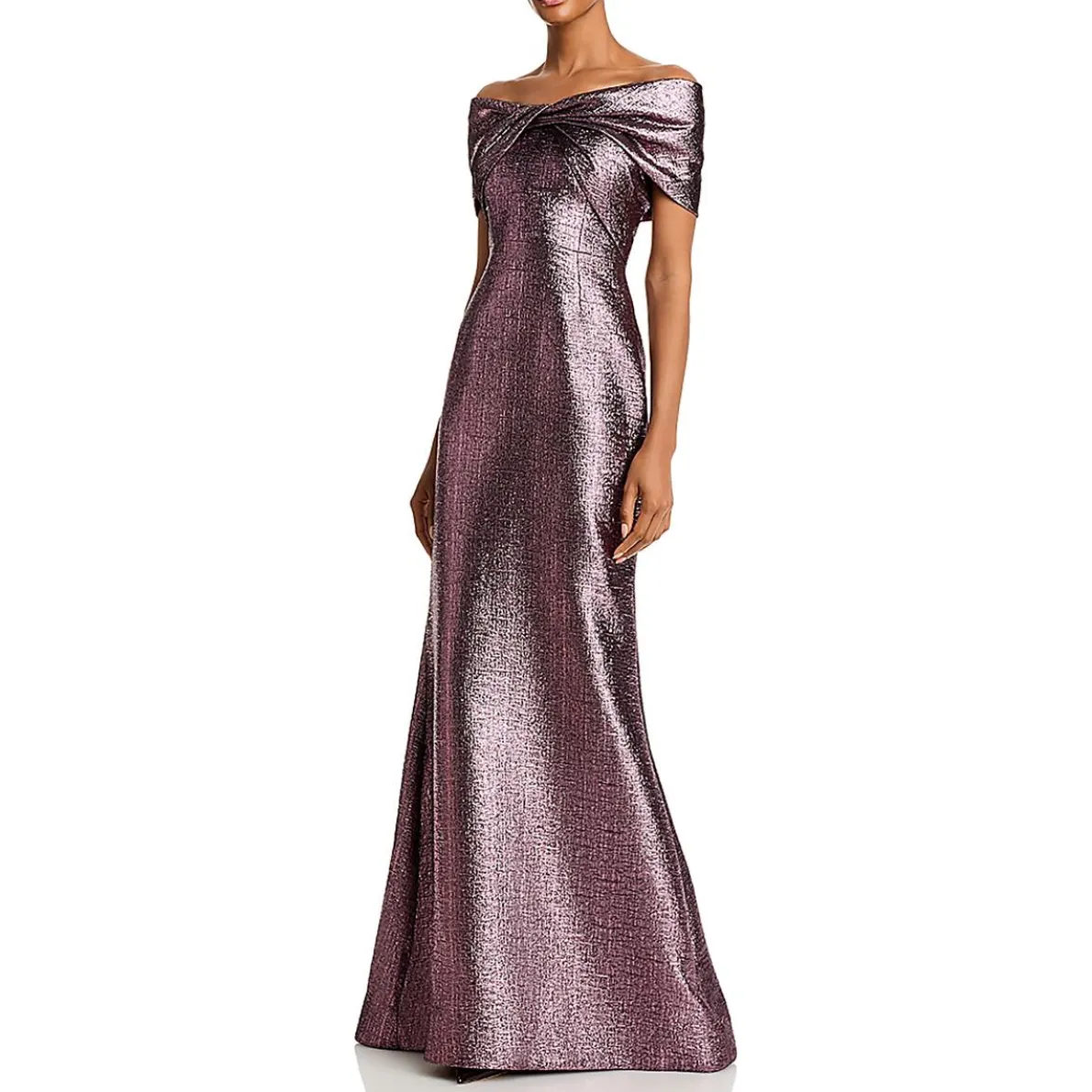 Metallic Off-The-Shoulder Evening Dress