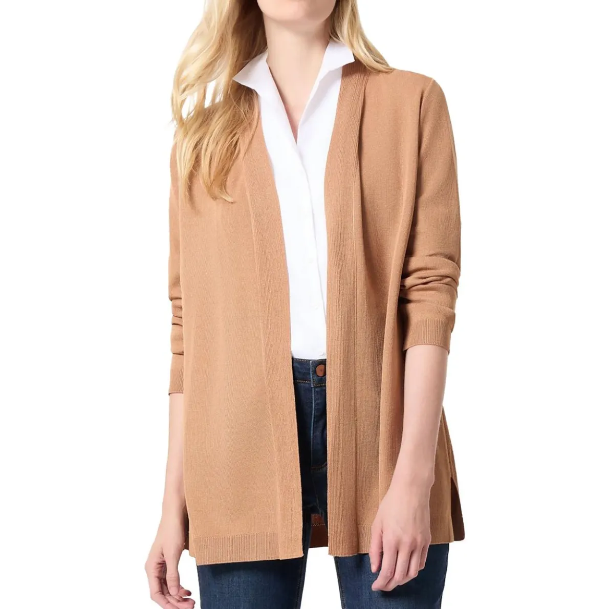Open Front Three Quarter Sleeve Cardigan Sweater