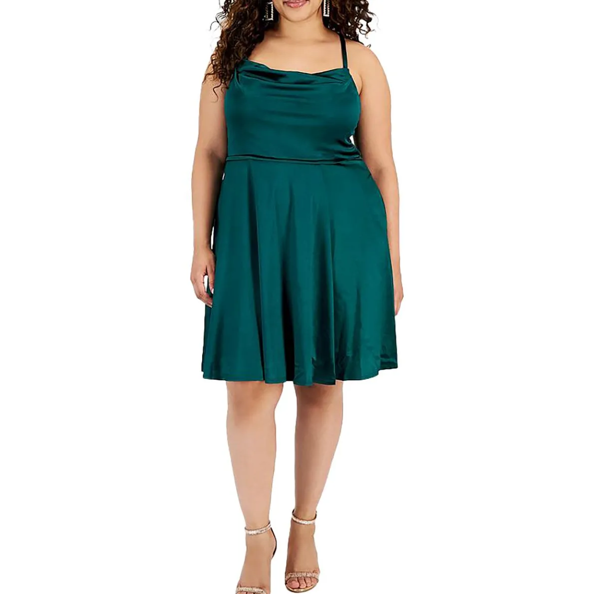 Plus Criss-Cross Satin Fit & Flare Dress