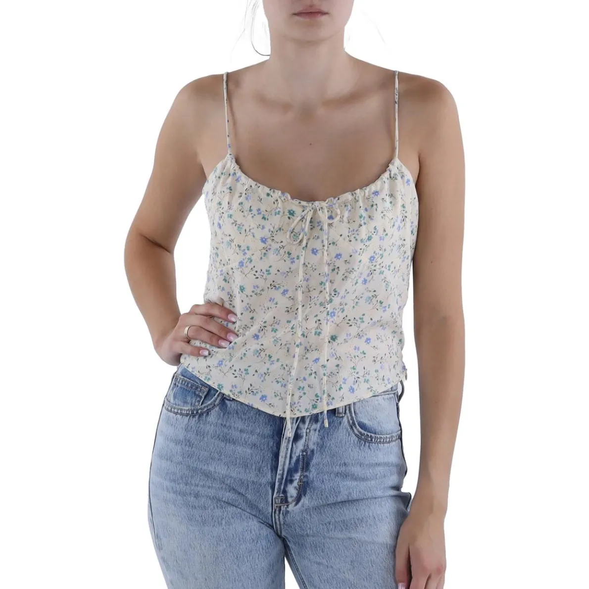 Flowerbuds Tie Front Hidden Side Zipper Cropped
