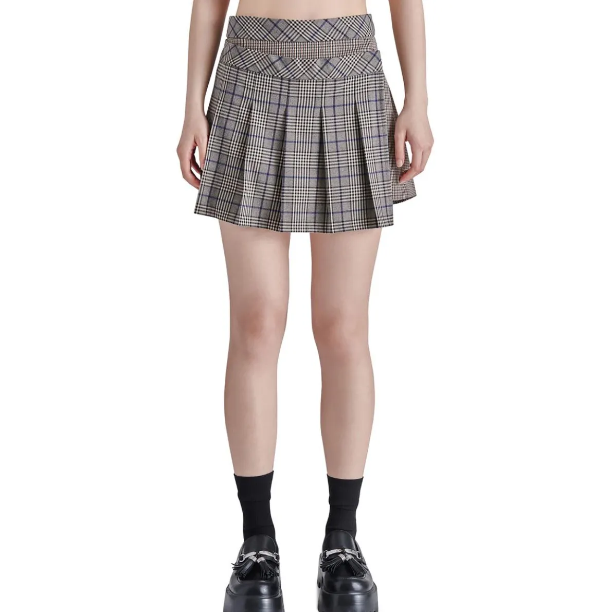 Pleated Faux-Wrap Mini Skirt