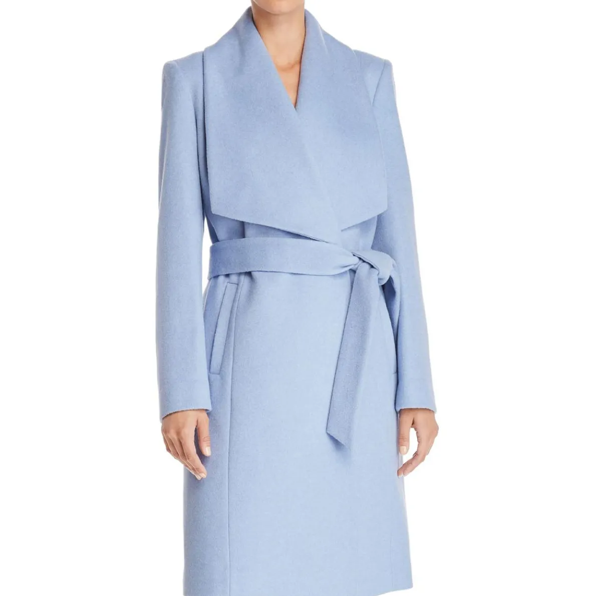 Slick Wool Blend Double Face Belted Wrap Coat