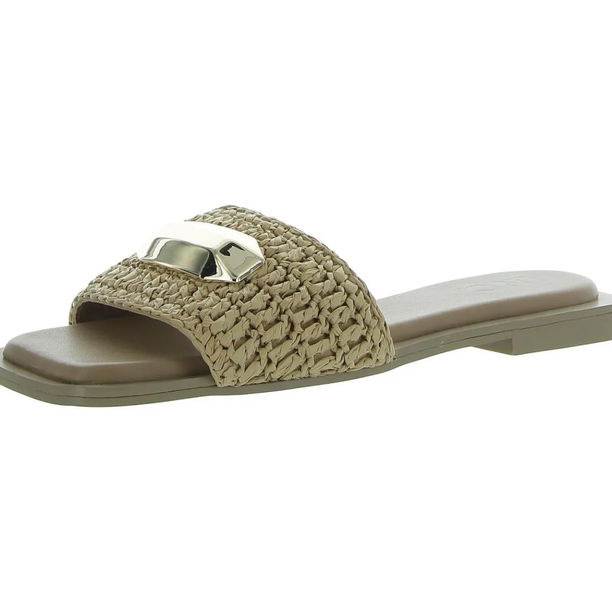 Paramita Square Open Toe Raffia Slide Sandals