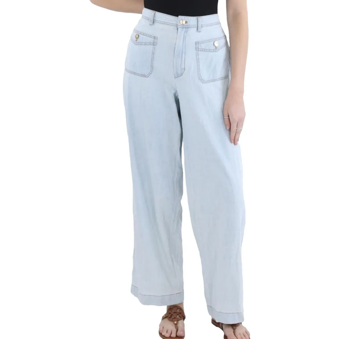 Patch Pocket Light Wash Wide Leg Jeans