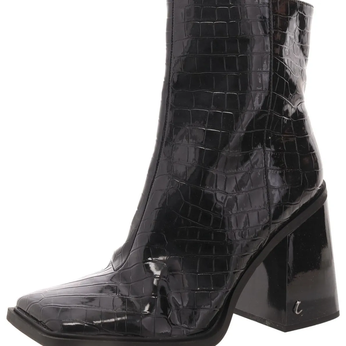 Patent Croc Print Ankle Boots