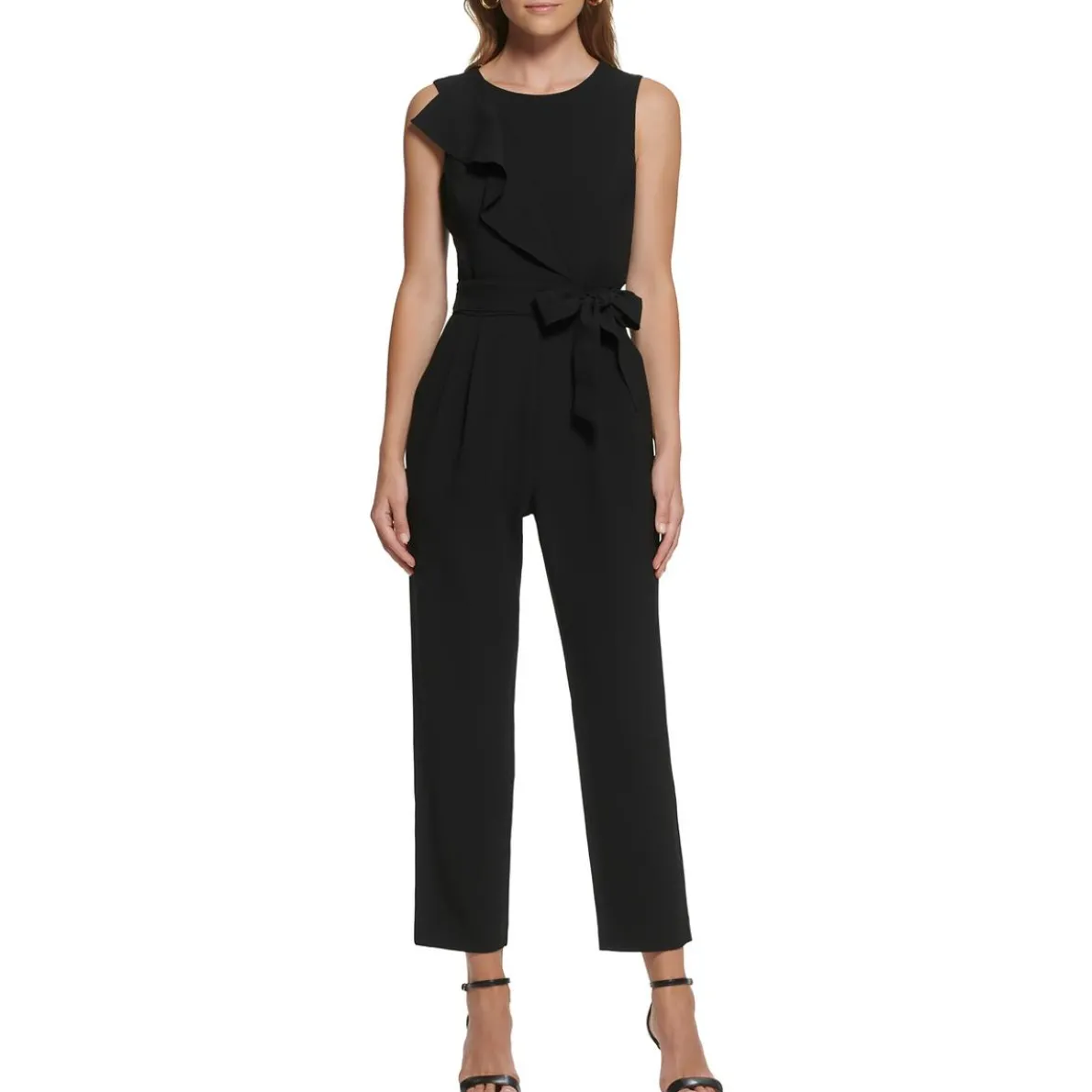 Petites Pleated Crewneck Jumpsuit