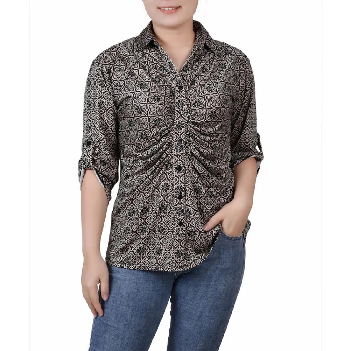 Petites Floral Print Button-Down Top