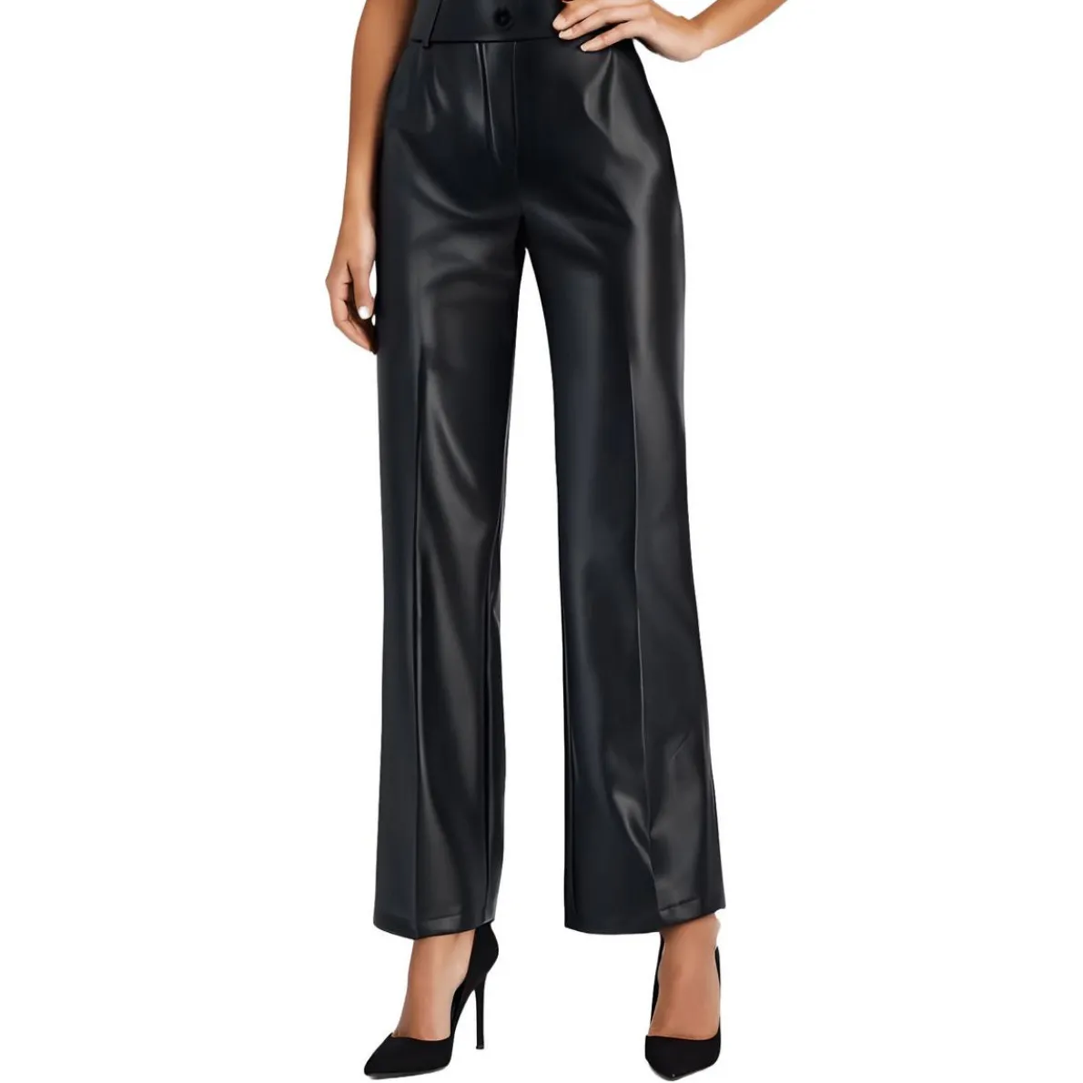Petites High-Rise Faux Leather Straight Leg Pants