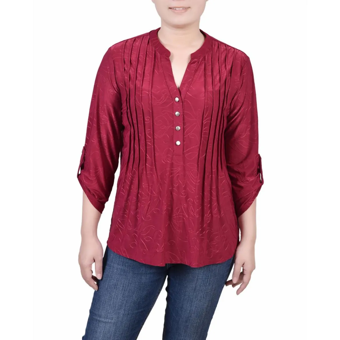Petites Jacquard Pintuck Blouse