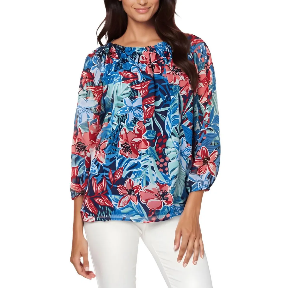 Petites Printed Chiffon Blouse