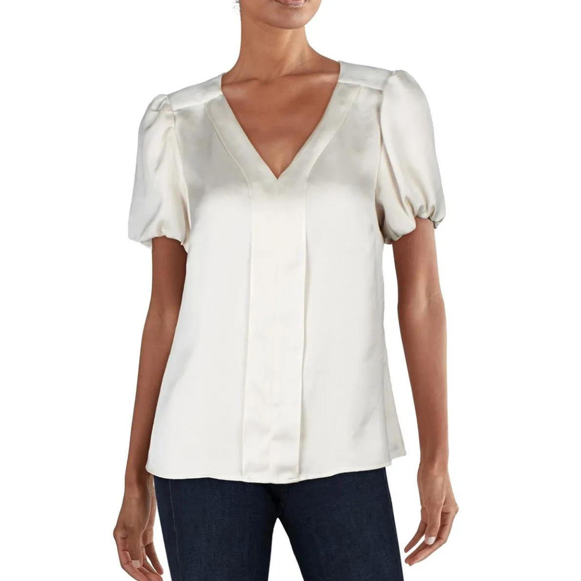 Petites Solid Satin Blouse