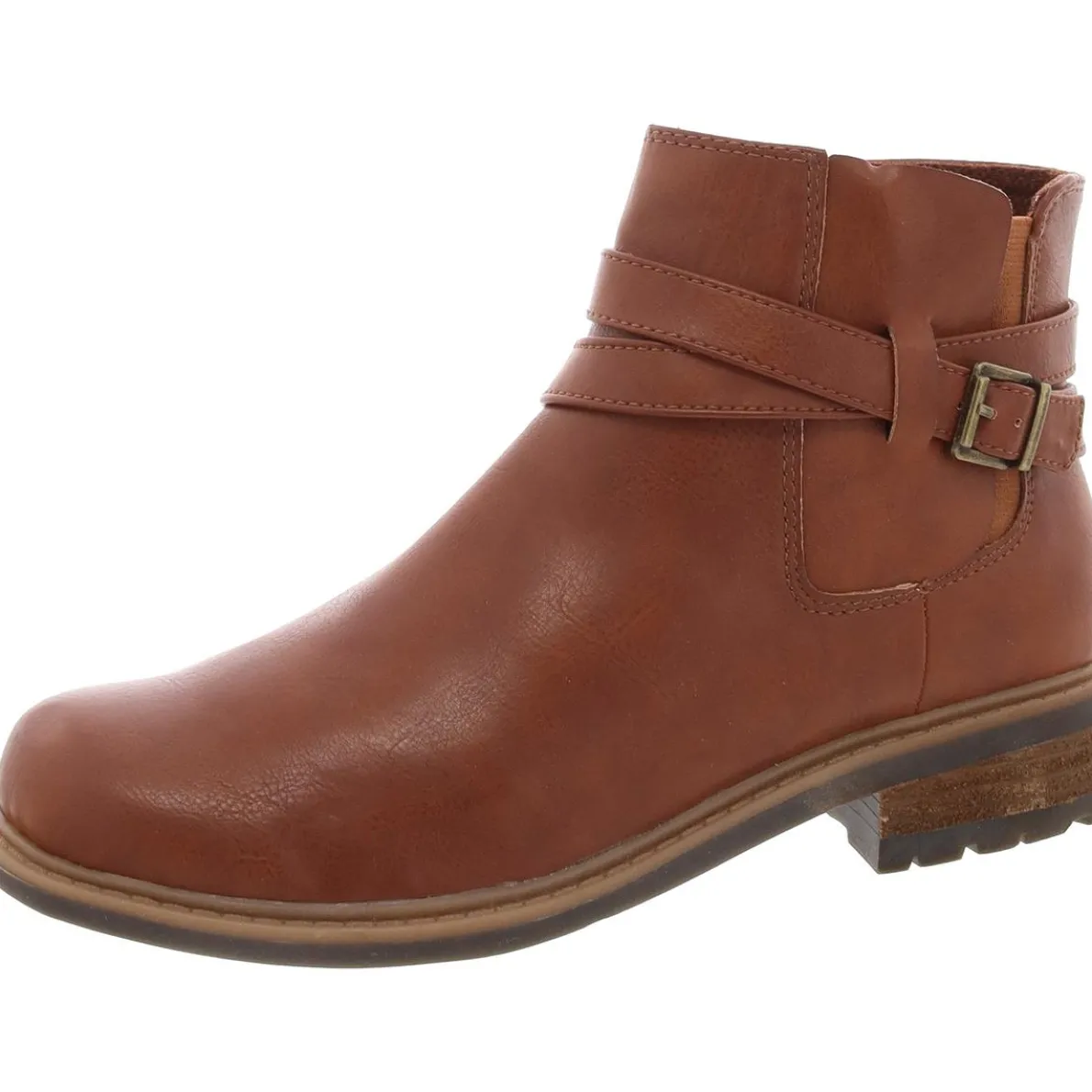 Faux Leather Block Heel Ankle Boots