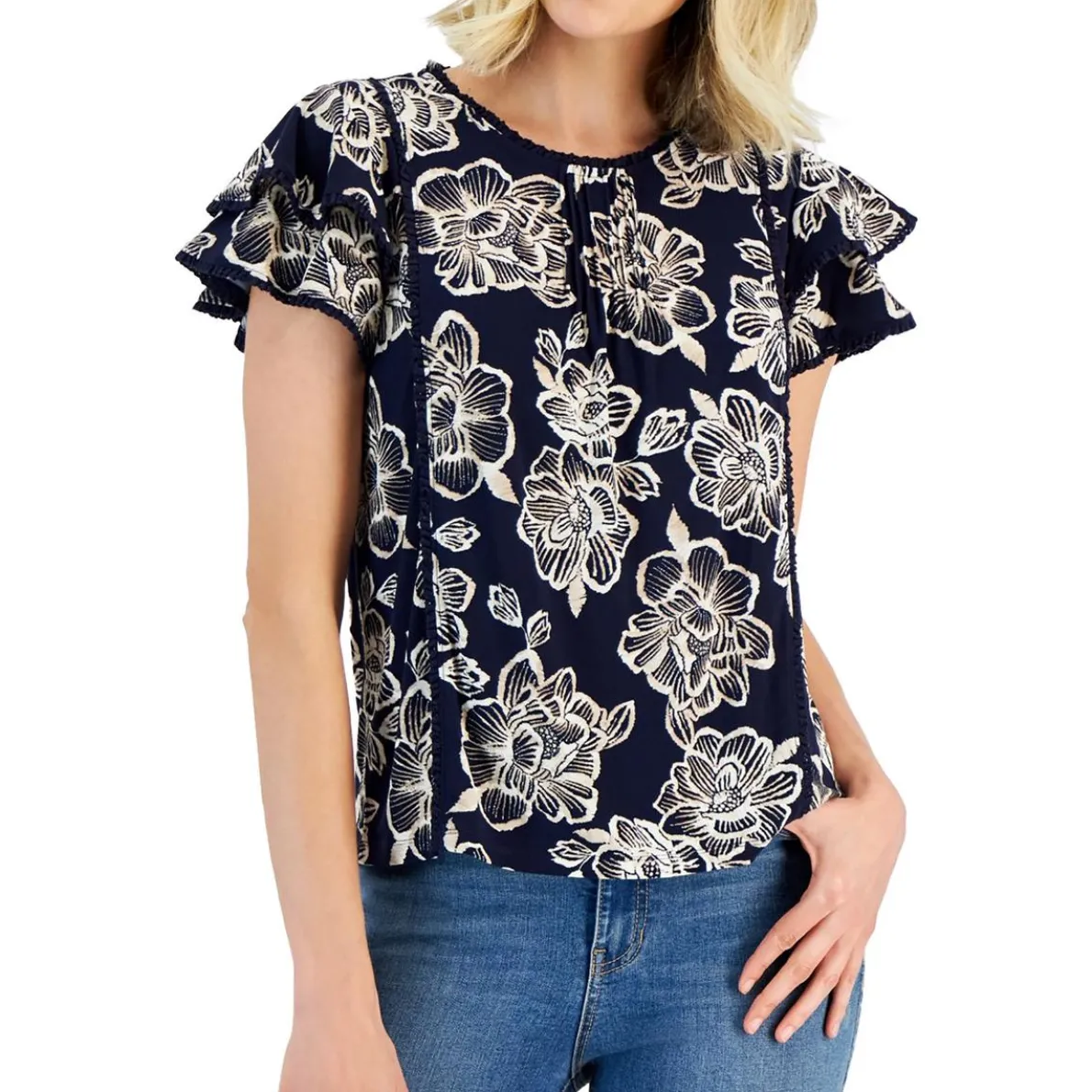 Pintuck Lace Trim Blouse