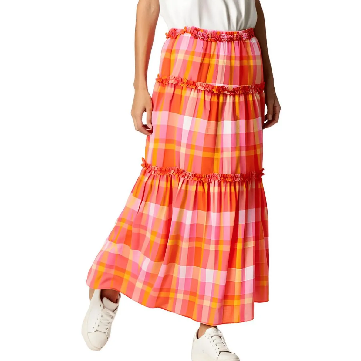 Plaid Cotton Maxi Skirt