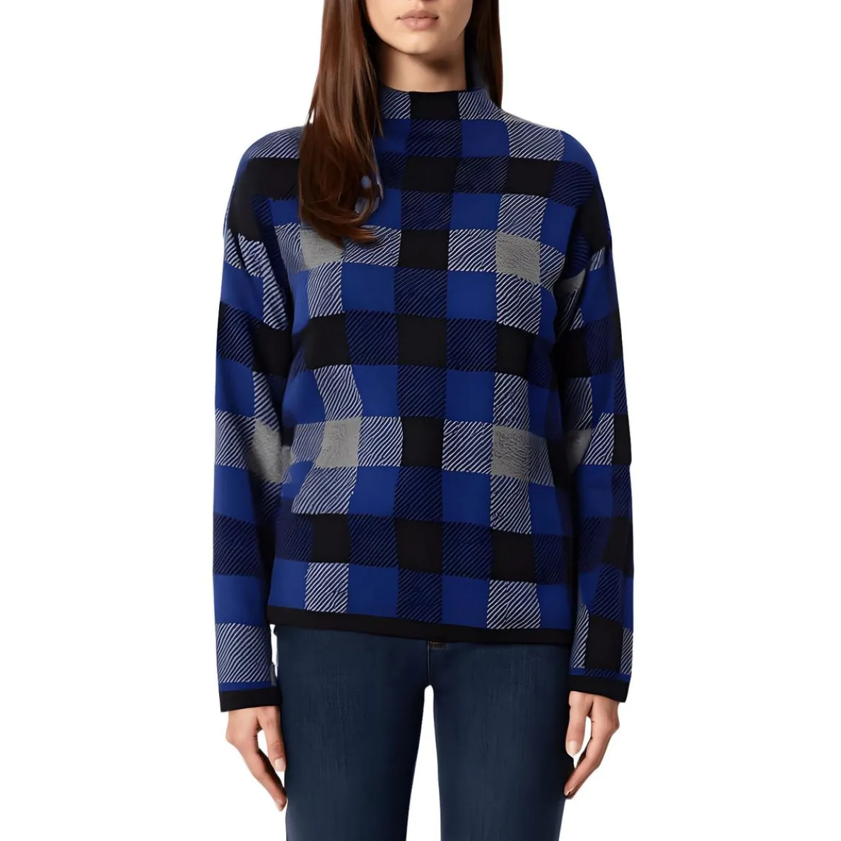 Plaid Knit Mock Turtleneck Sweater