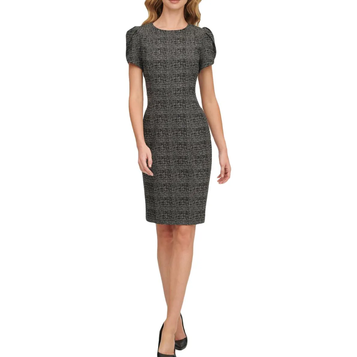 Plaid Tulip Sleeve Sheath Dress