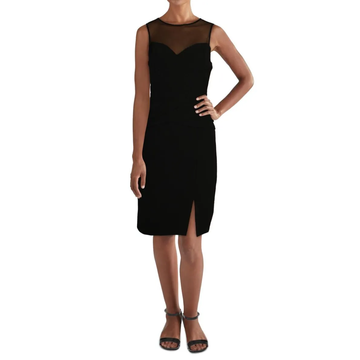Pleated Mesh Inset Sleeveless Cocktail Dress