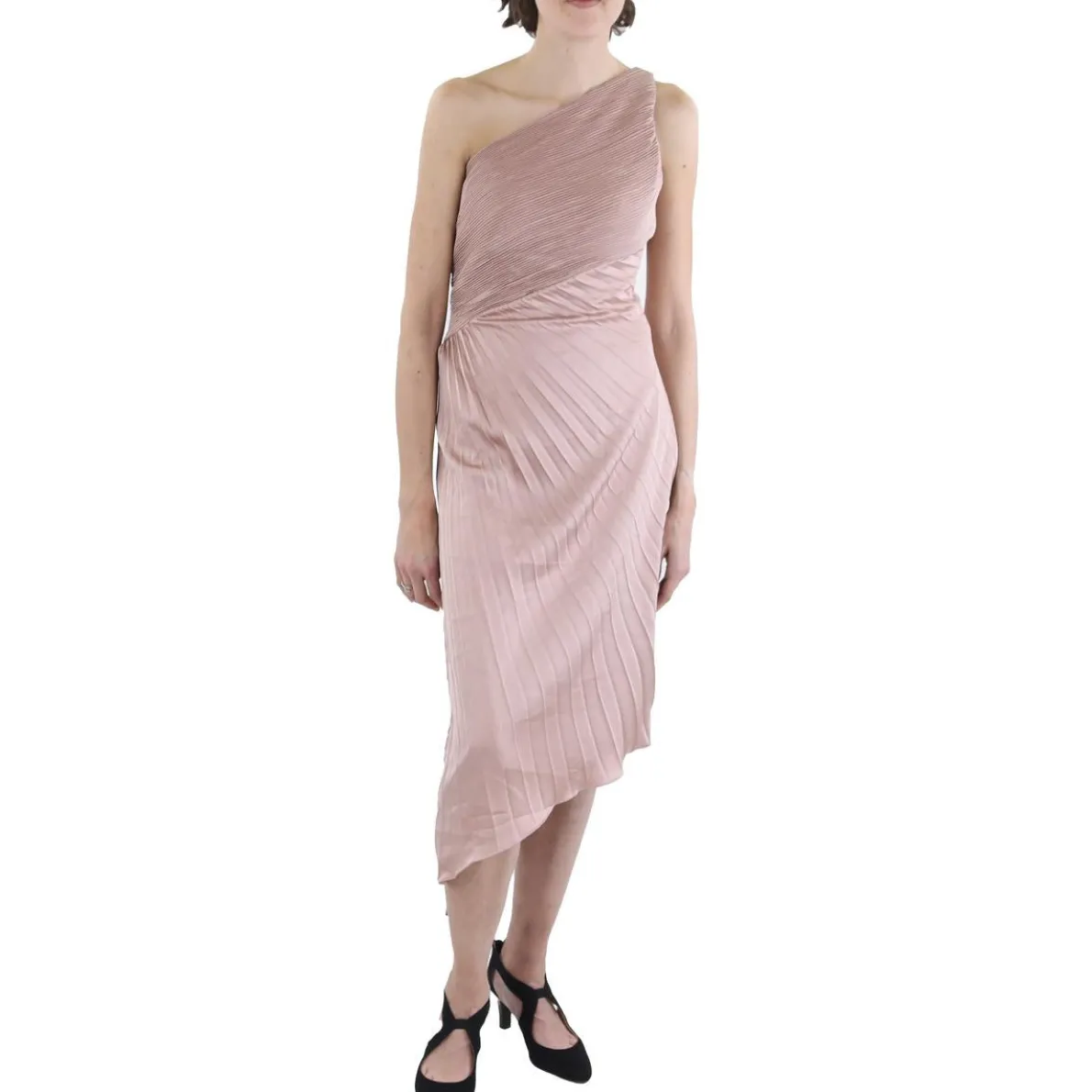 Pleated One Shoulder Midi Dress