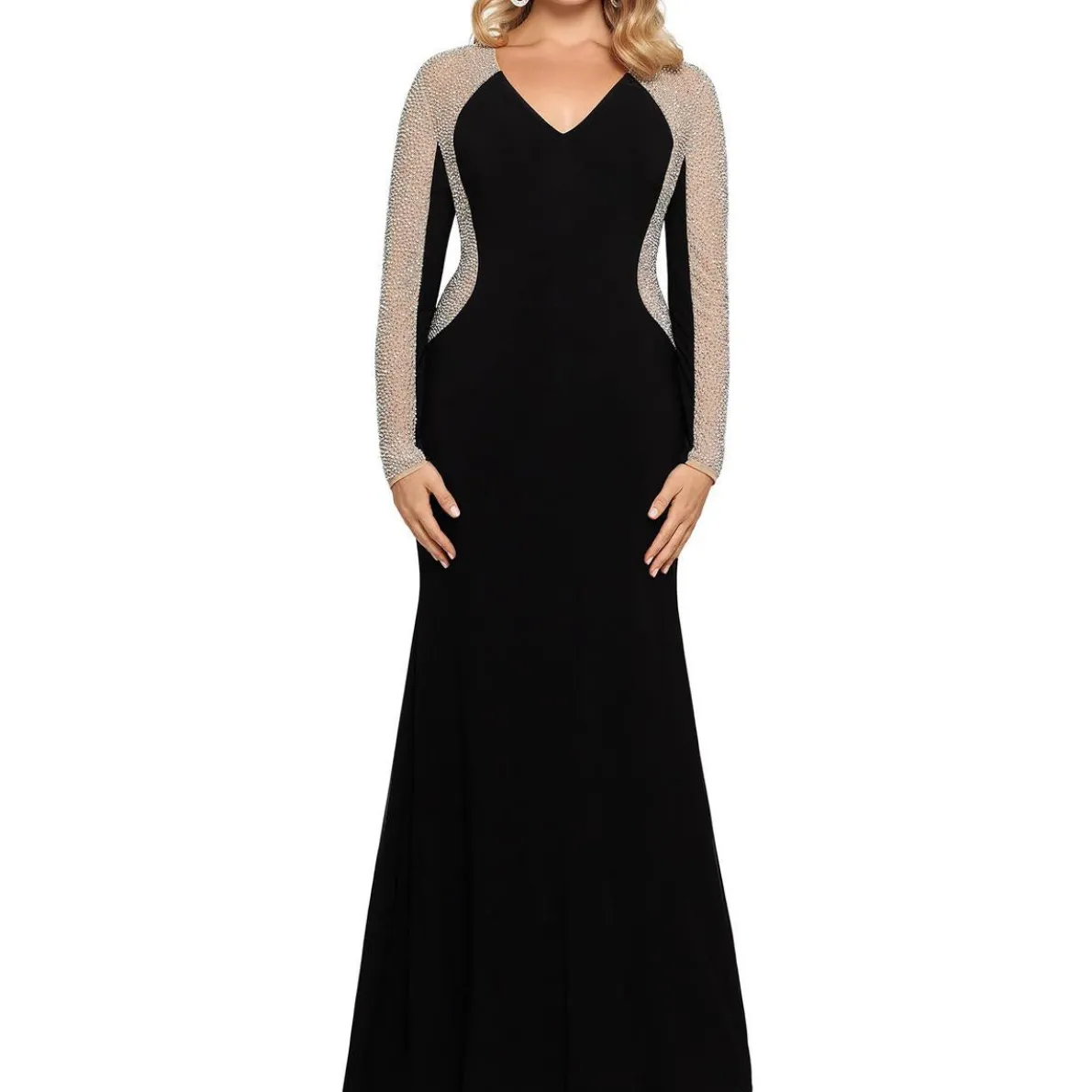 Plus Beaded Matte Jersey Evening Dress
