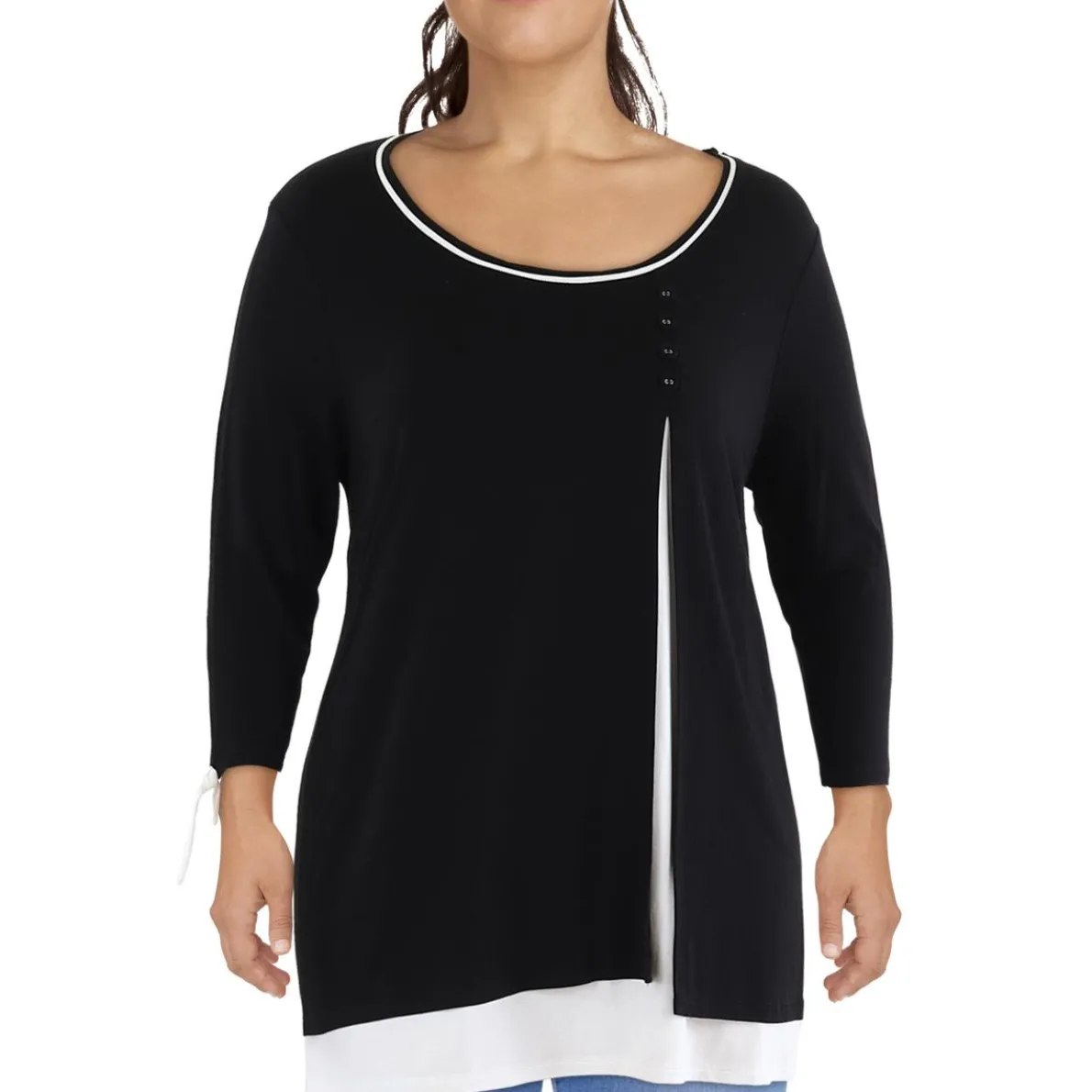 Plus Button Knit Tunic Top