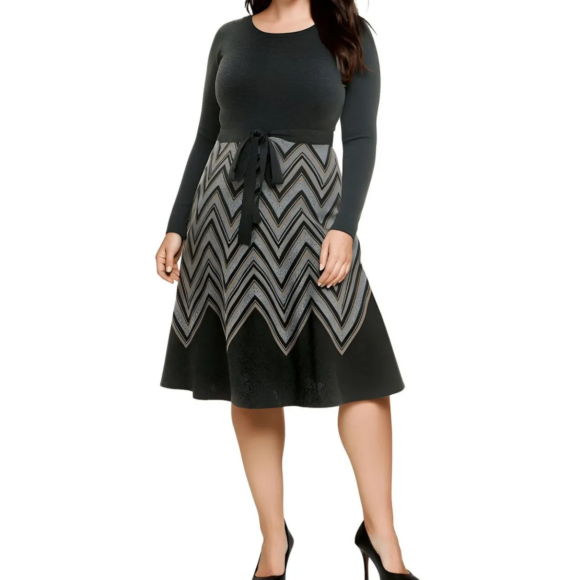 Plus Chevron Knit Sweaterdress
