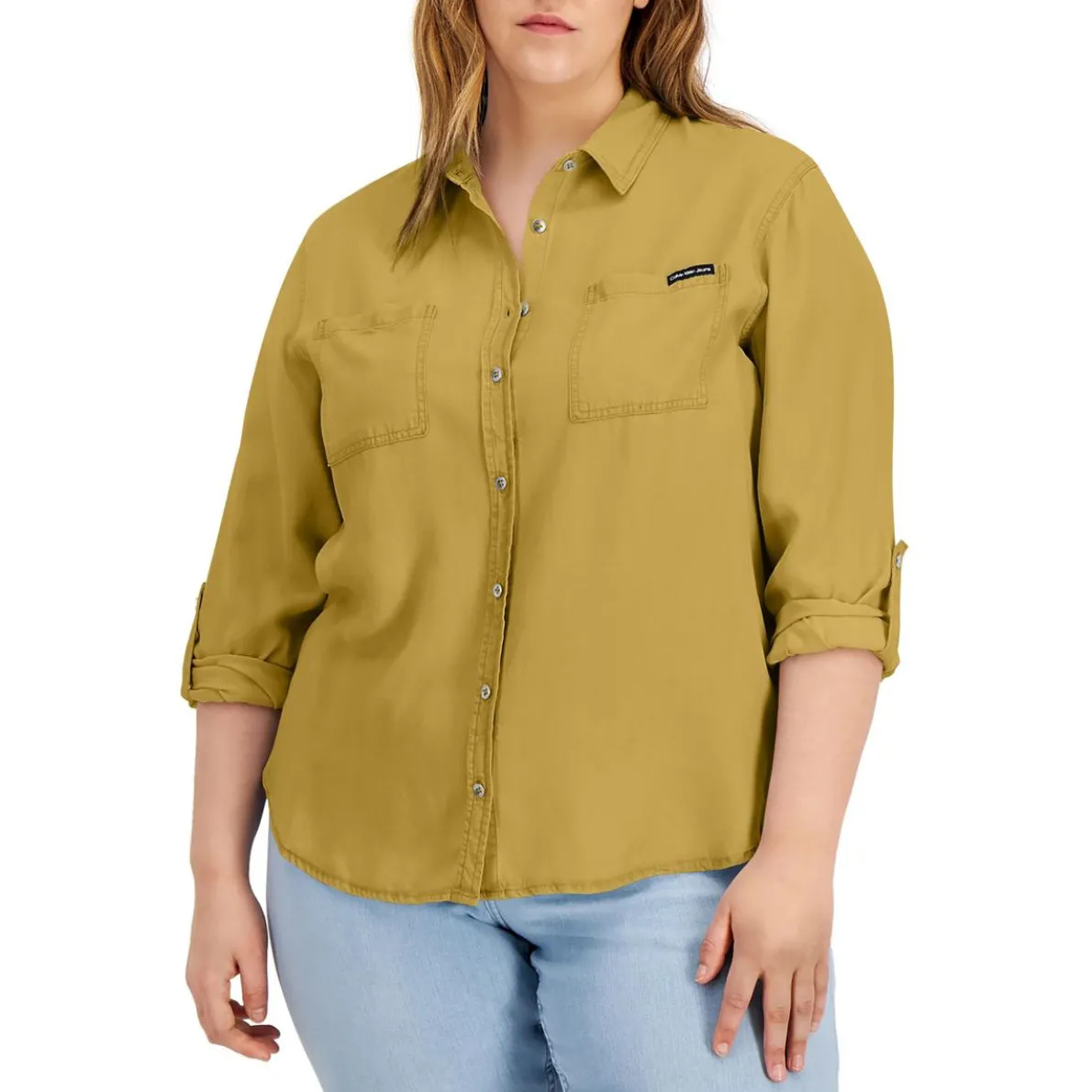 Plus Collar Trendy Button-Down Top