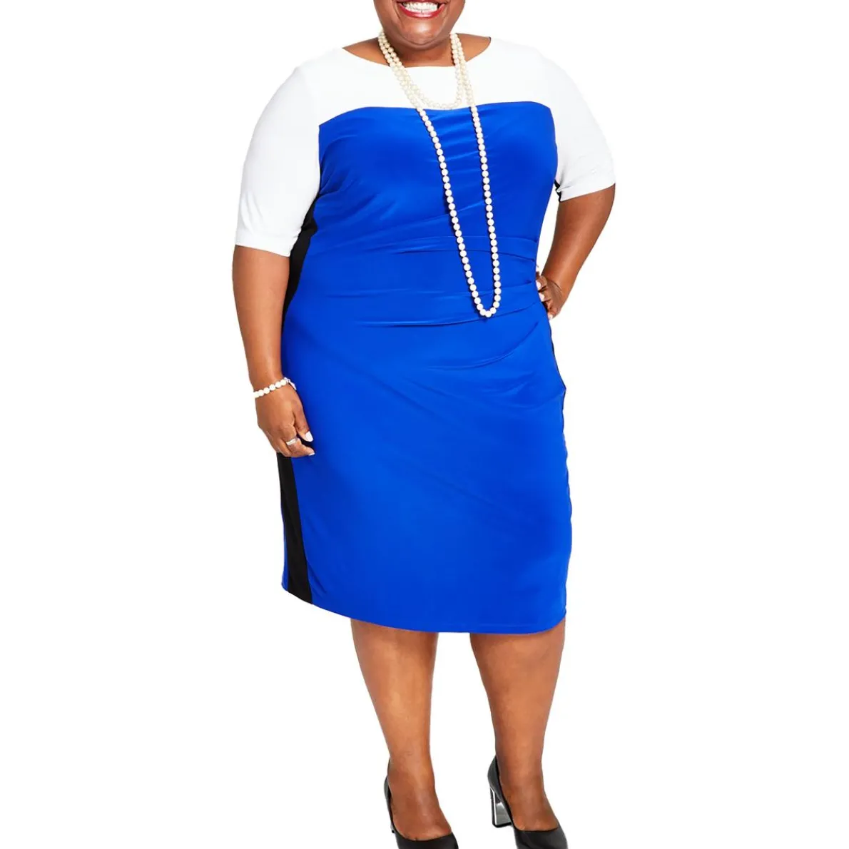 Plus Colorblock Office Wear To Work Dress