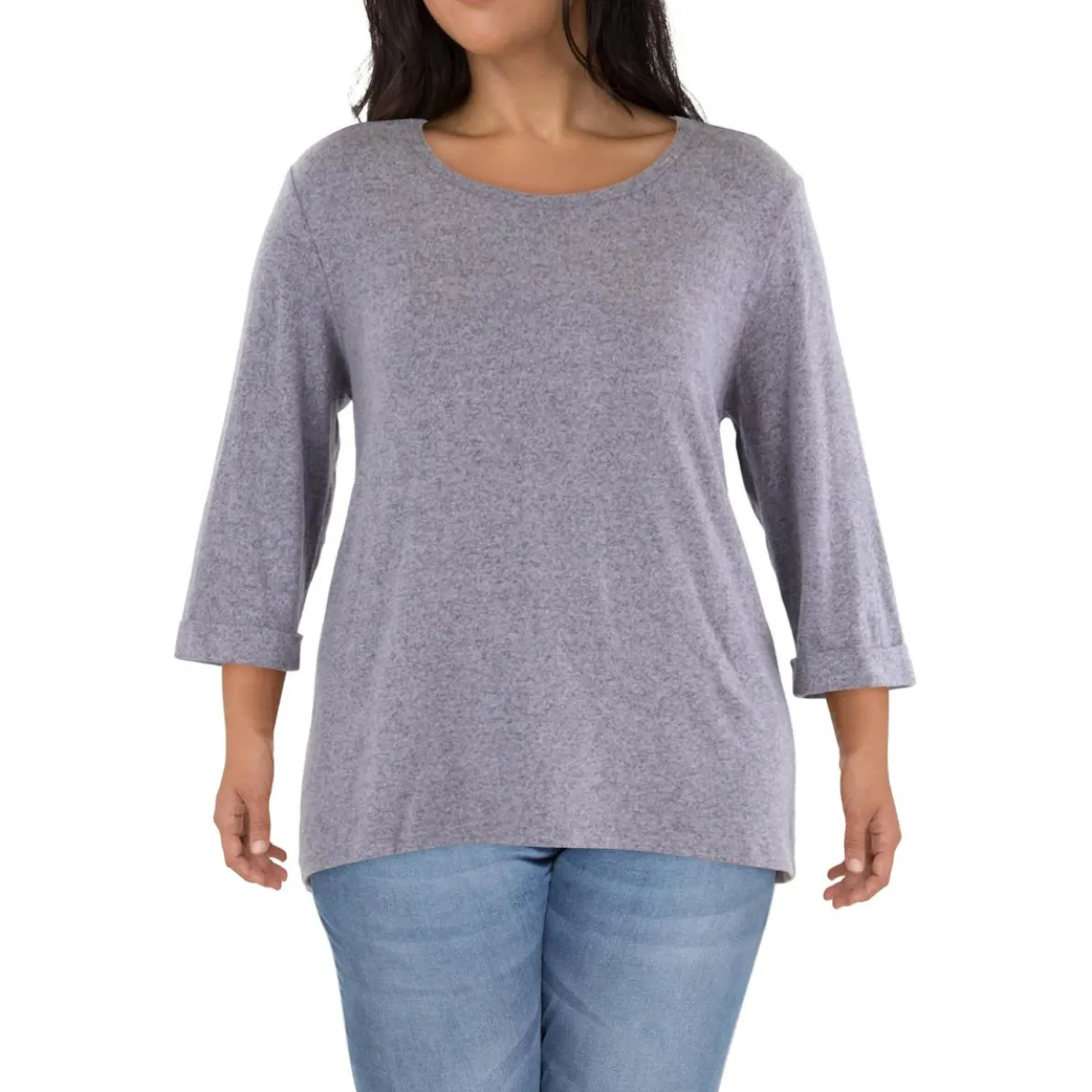 Plus Crewneck Cuff Sleeve Pullover Sweater