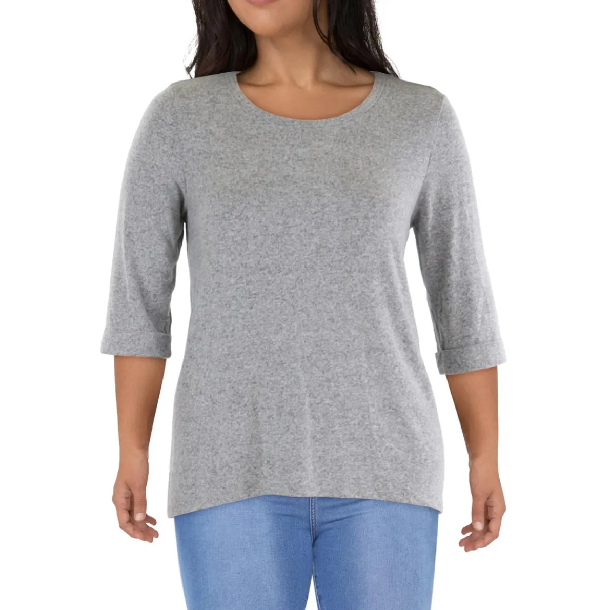 Plus Crewneck Cuff Sleeve Pullover Sweater