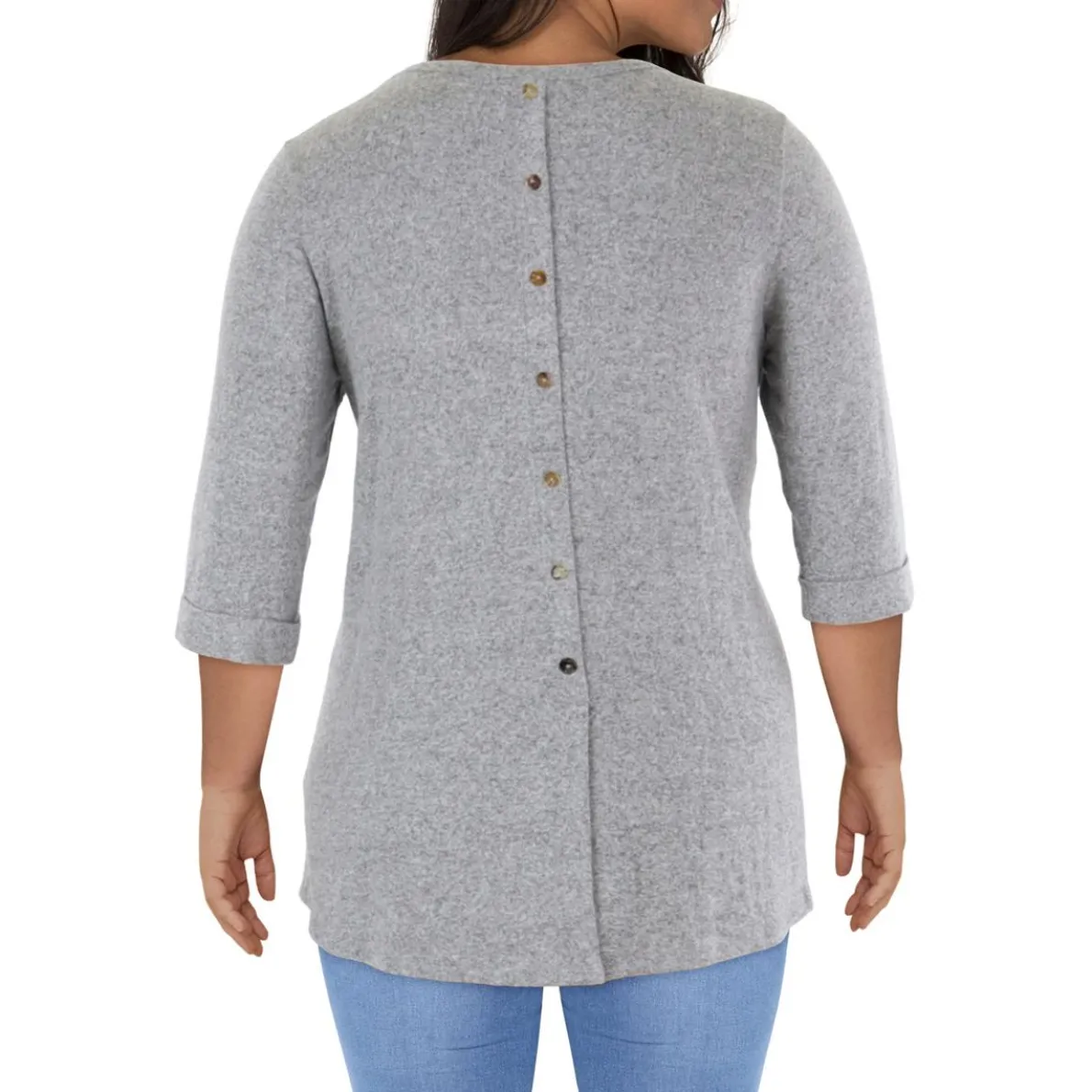 Plus Crewneck Cuff Sleeve Pullover Sweater