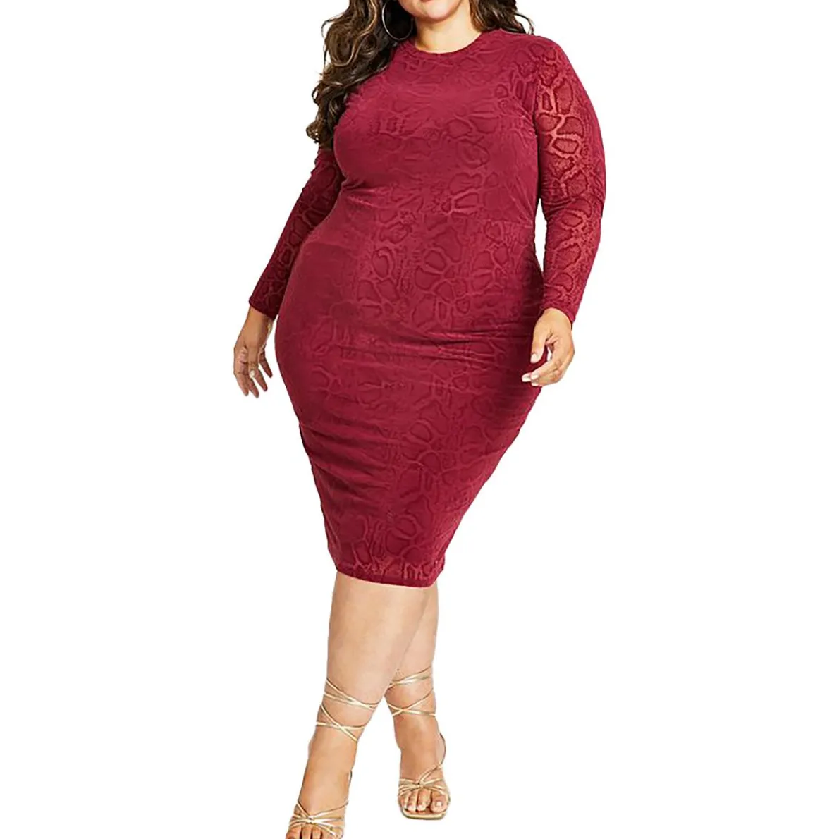 Plus Embossed Long Bodycon Dress