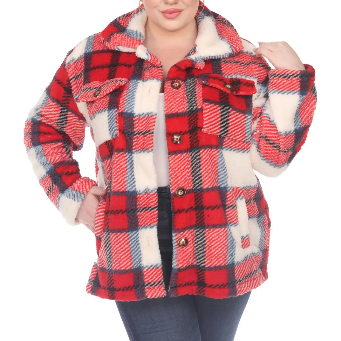 Plus Faux Fur Plaid Faux Fur Coat