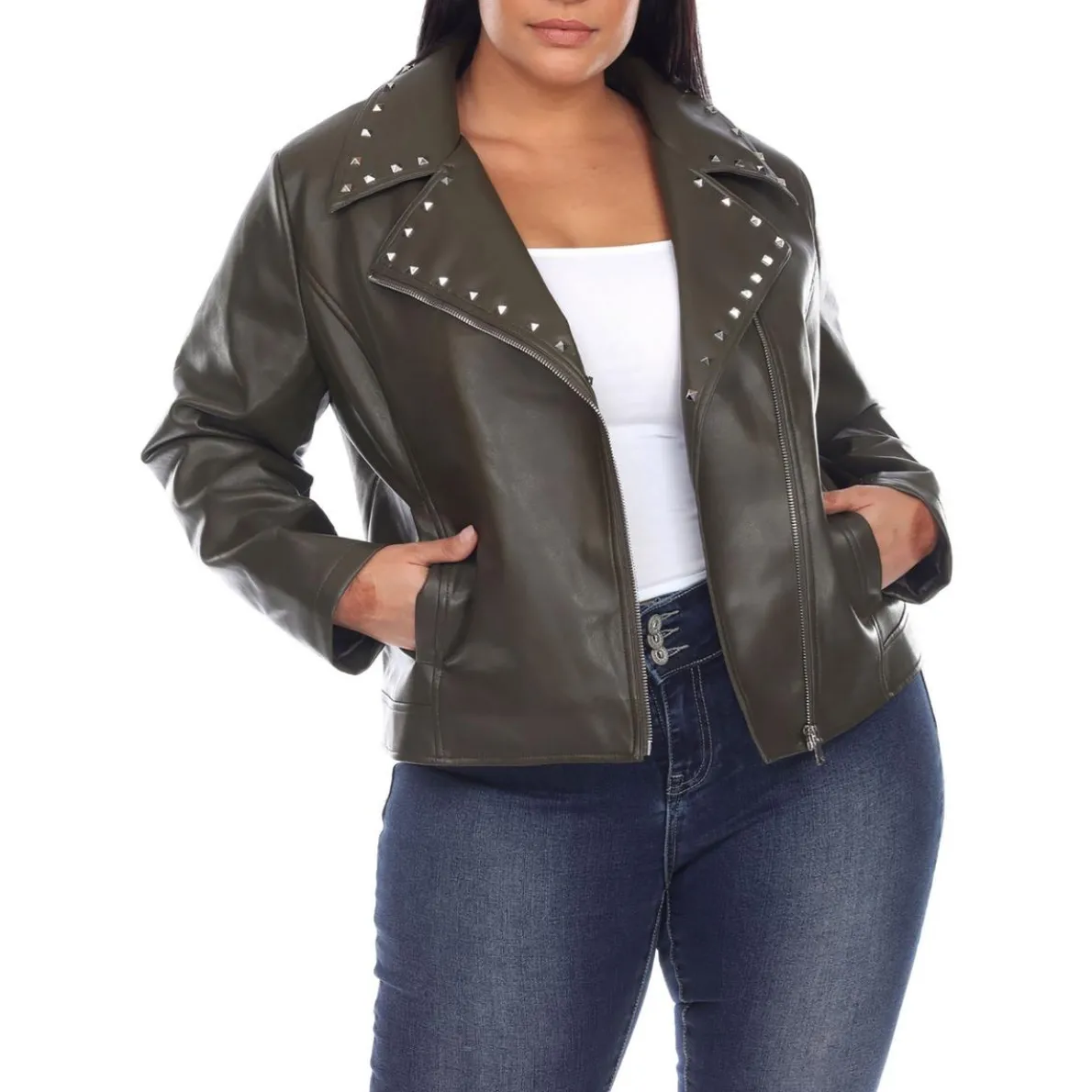 Plus Faux Leather Studded Motorcycle Jacket