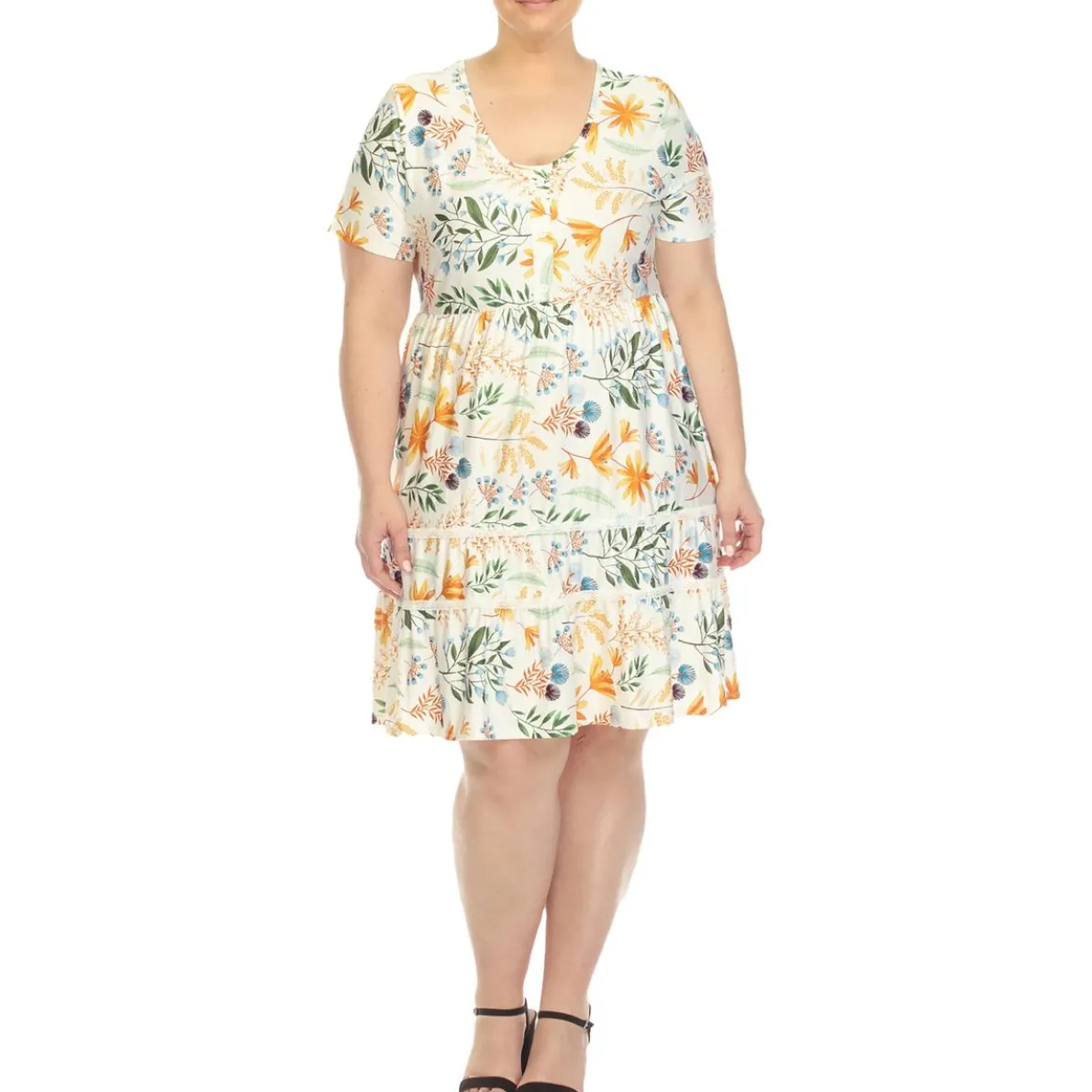 Plus Floral Print Knee Length Shift Dress