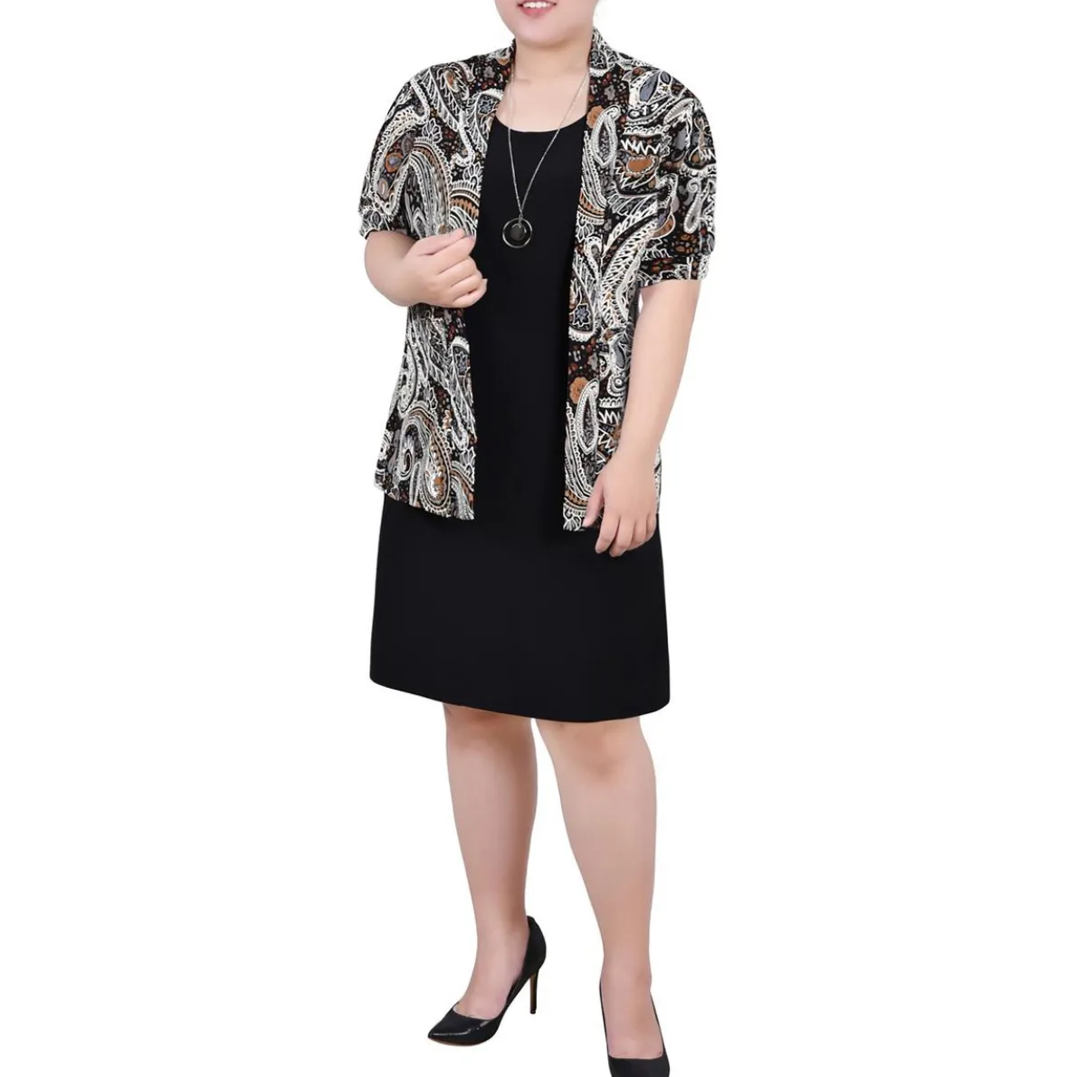 Plus Knit Paisley Open-Front Blazer