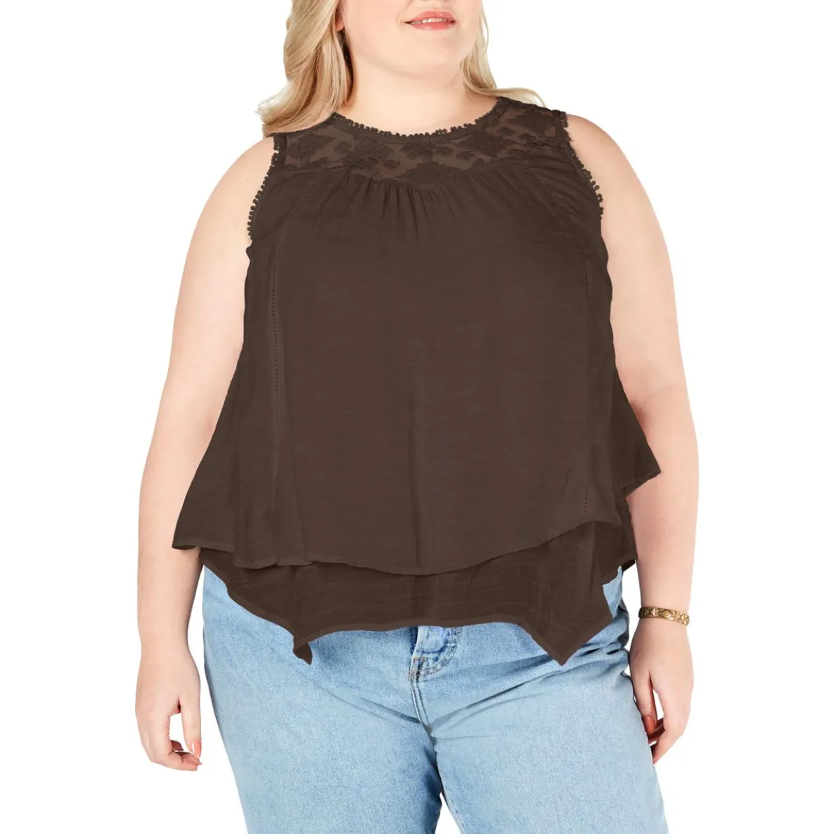 Plus Lace Yoke Blouse