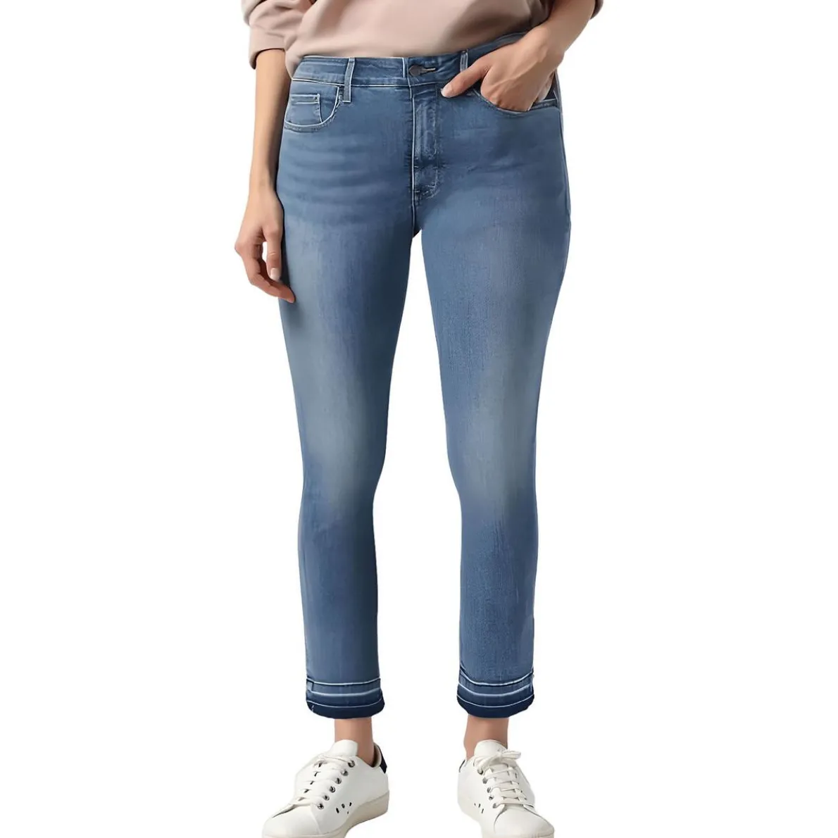 Plus Marilyn Raw Hem Cotton Ankle Jeans