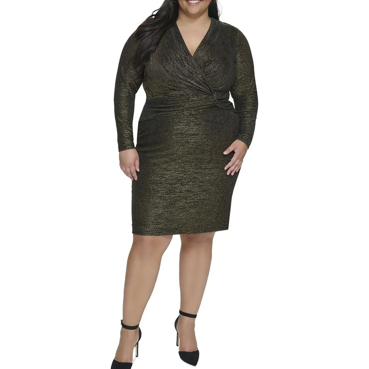 Plus Metallic V-Neck Bodycon Dress