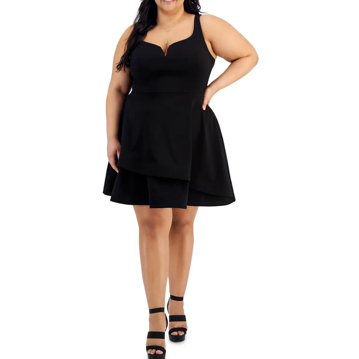 Plus Notched-Neck Knee-Length Fit & Flare Dress