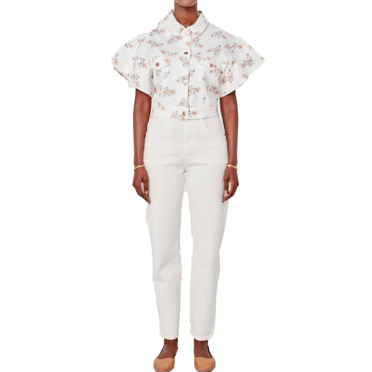 Plus Paige Printed Denim Denim Jacket