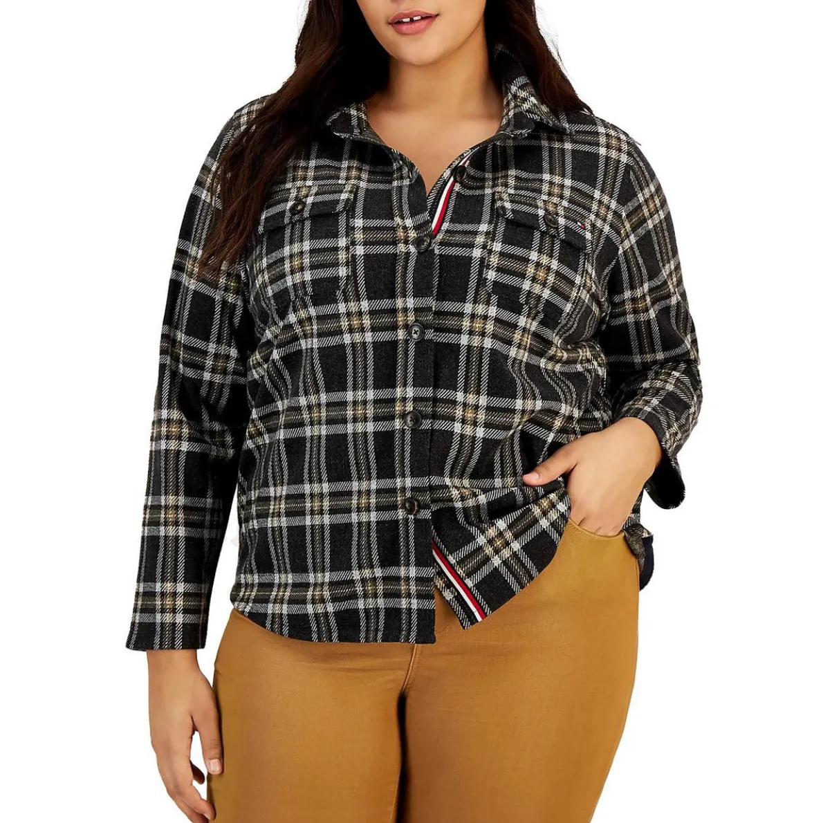 Plus Plaid Cold Weather Shirt Jacket