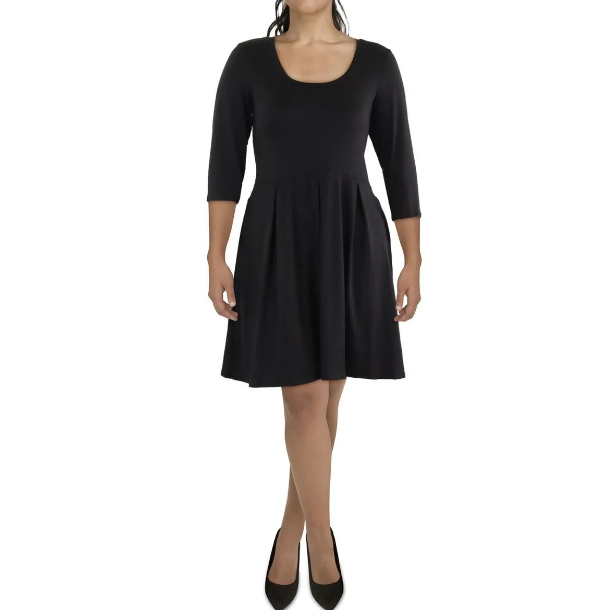Plus Pleated Fit & Flare Dress